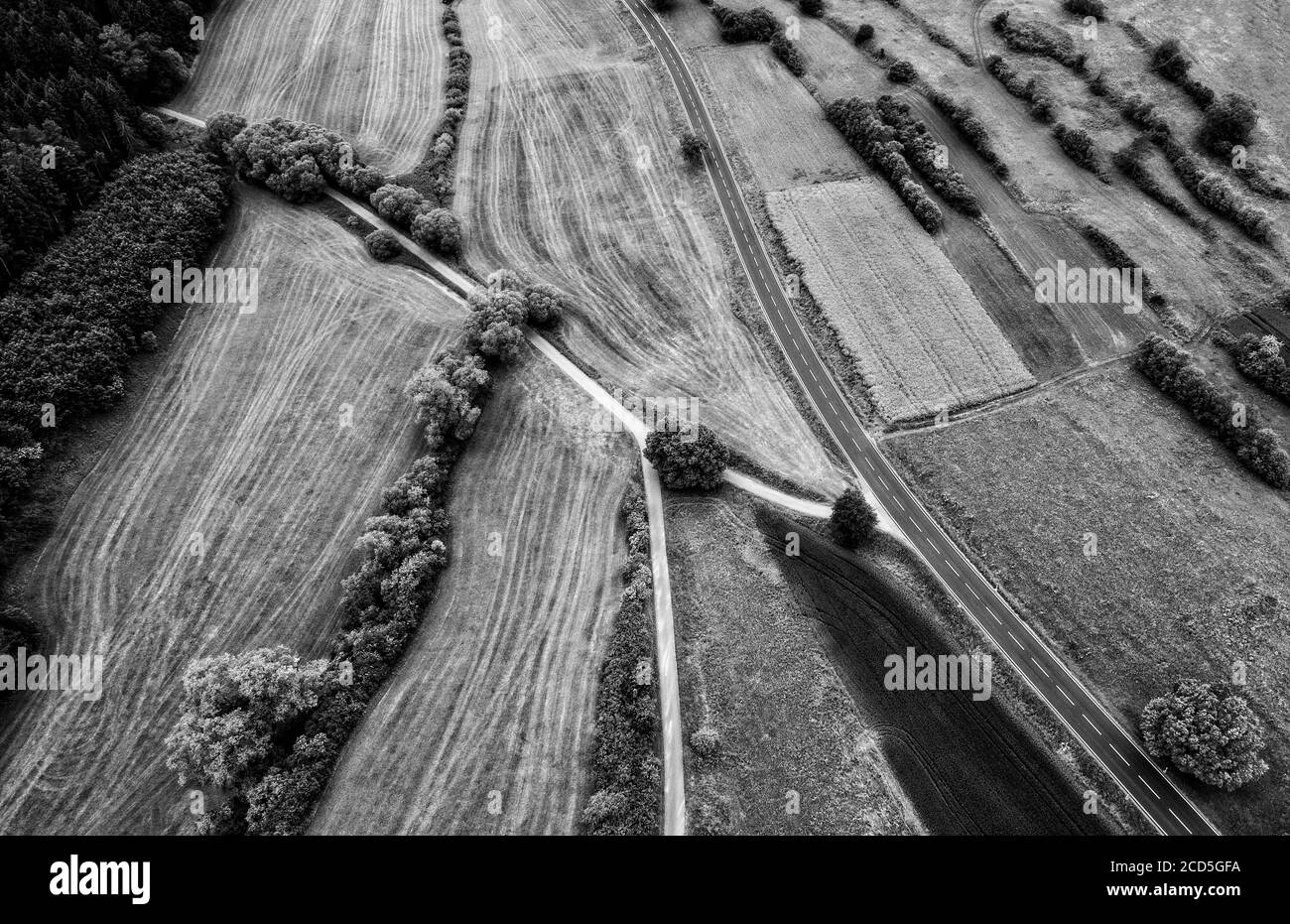 Aerial field road Black and White Stock Photos & Images - Alamy