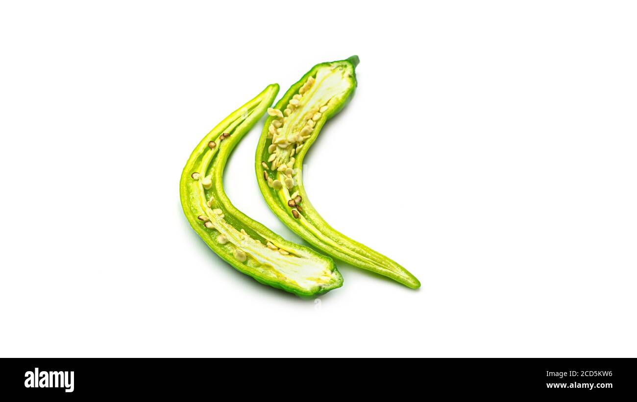 Green hot chili pepper on a white background Stock Photo - Alamy
