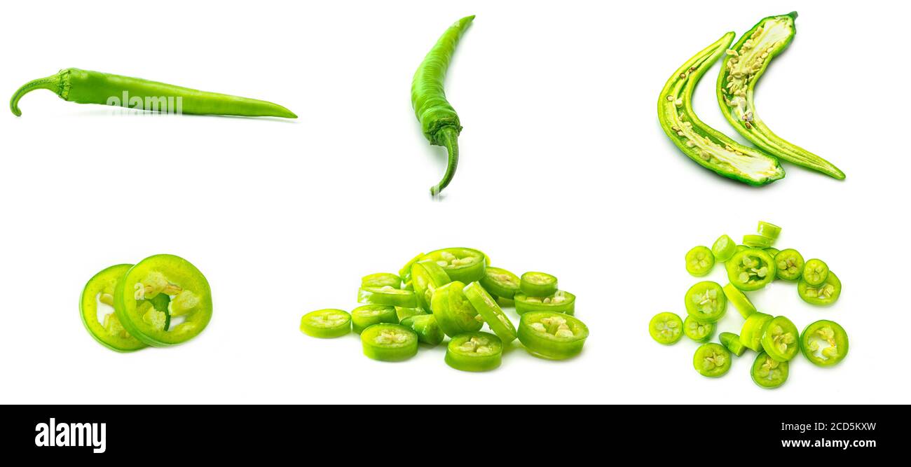 Green hot chili pepper on a white background Stock Photo - Alamy