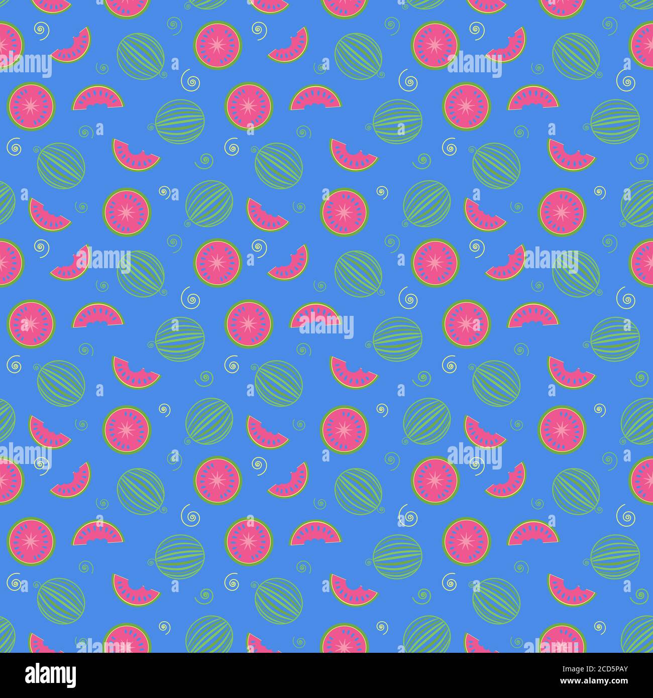 whole watermelons and slices on blue background, seamless pattern Stock ...