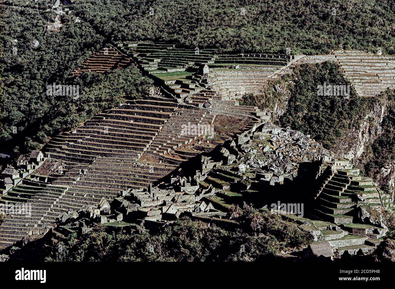 Macchu Picchu from the Huayna Picchu Mountain Stock Photo
