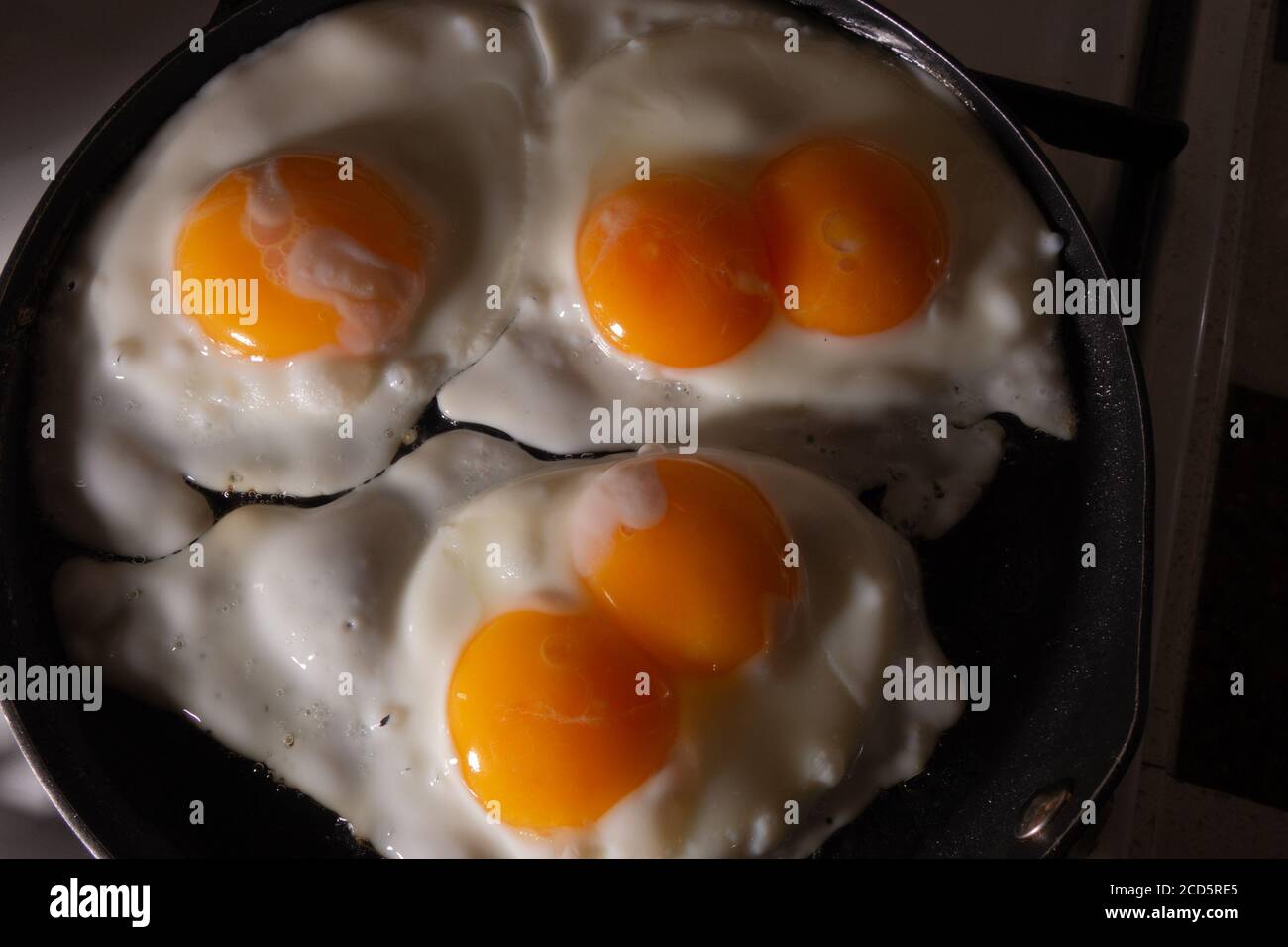 Fried eggs. Two eggs with two yolks Stock Photo