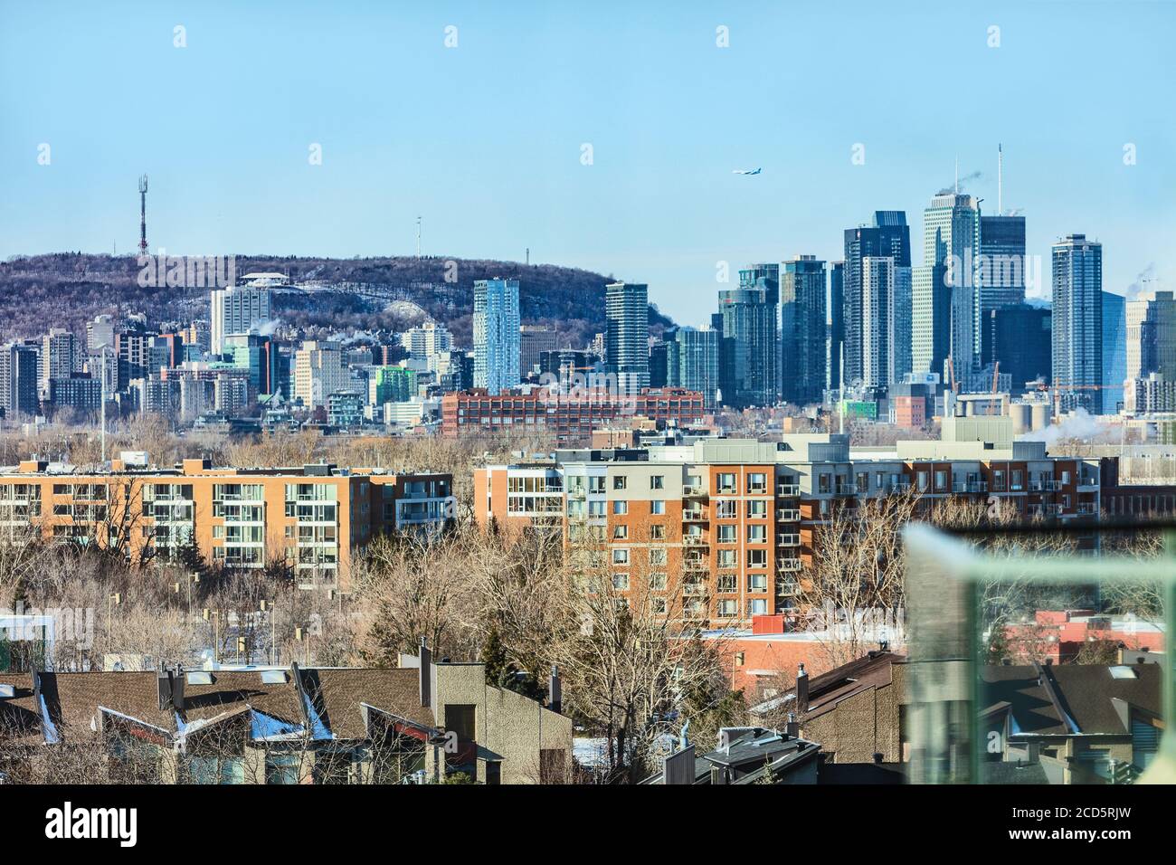 Montreal downtown skyline in winter with Mt Royal mount. Quebec Canada city travel Stock Photo