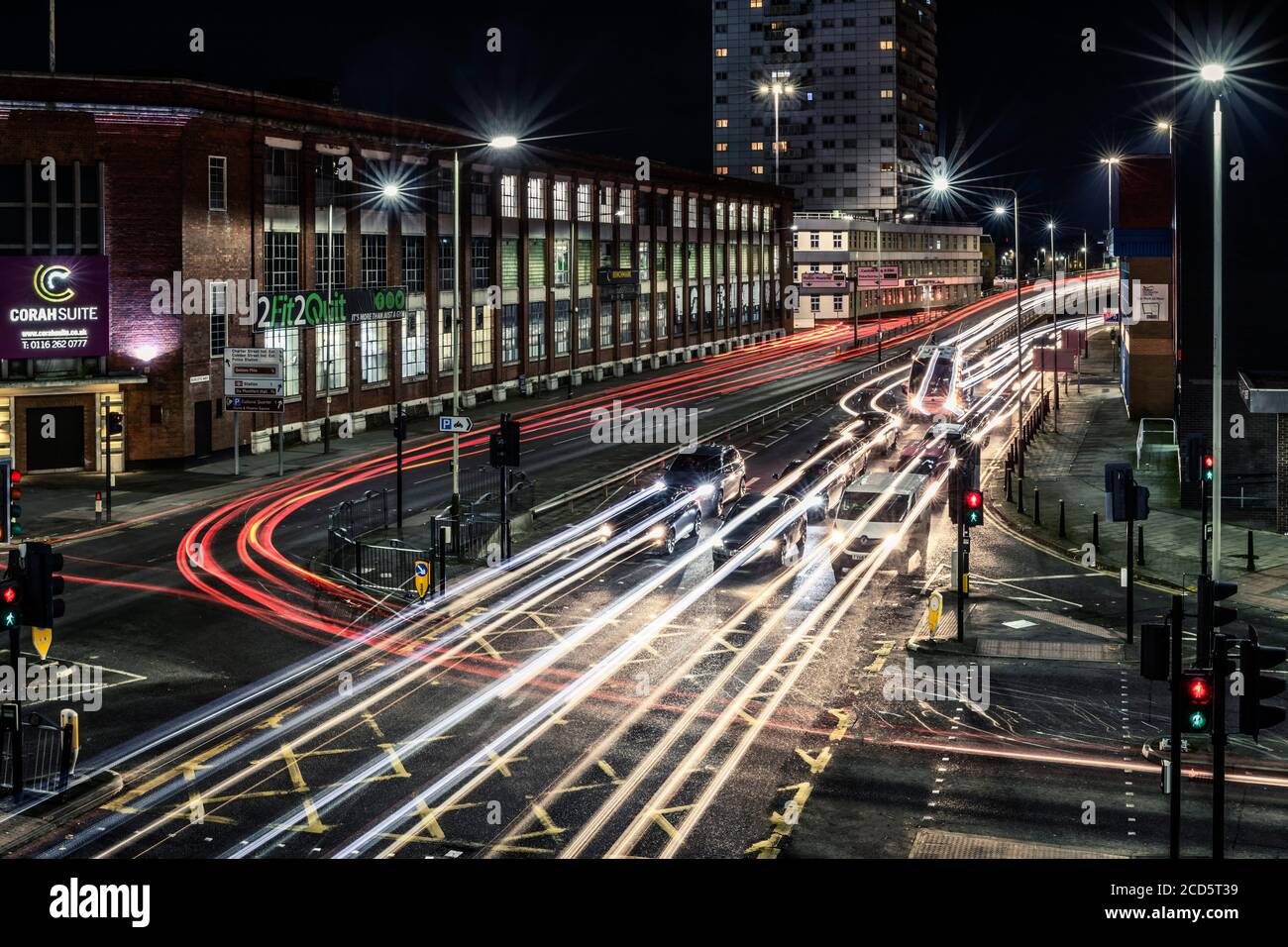 Light Trails In Leicester City Stock Photo