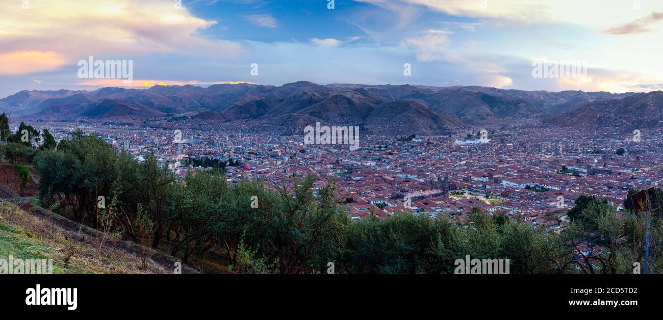 Cityscape of Cusco at sunset, Peru, South America Stock Photo