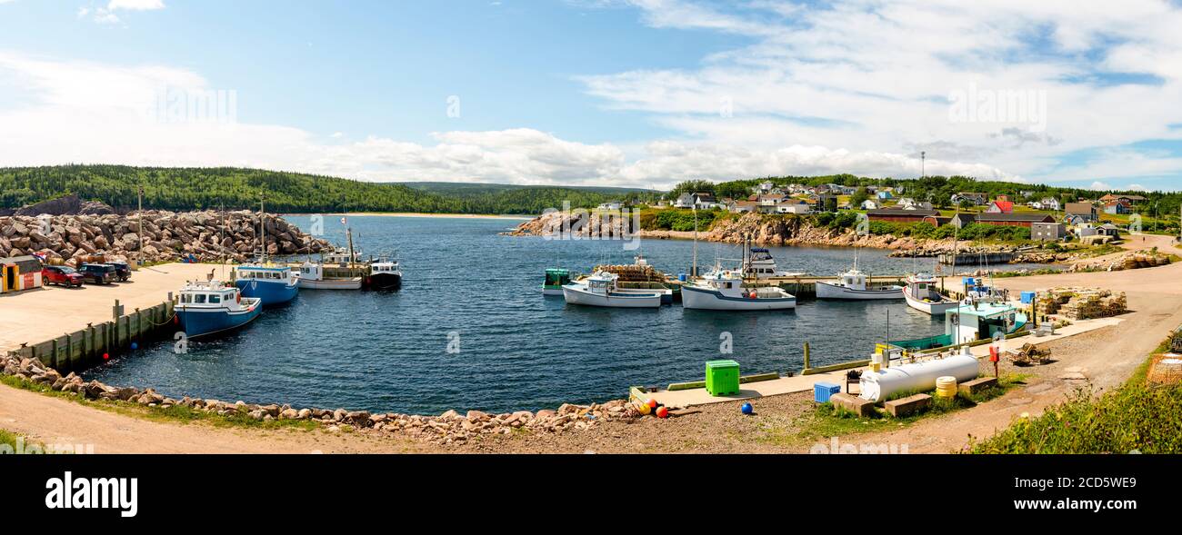 Lobster boats in dock at Neils Harbour, Nova Scotia, Canada Stock Photo
