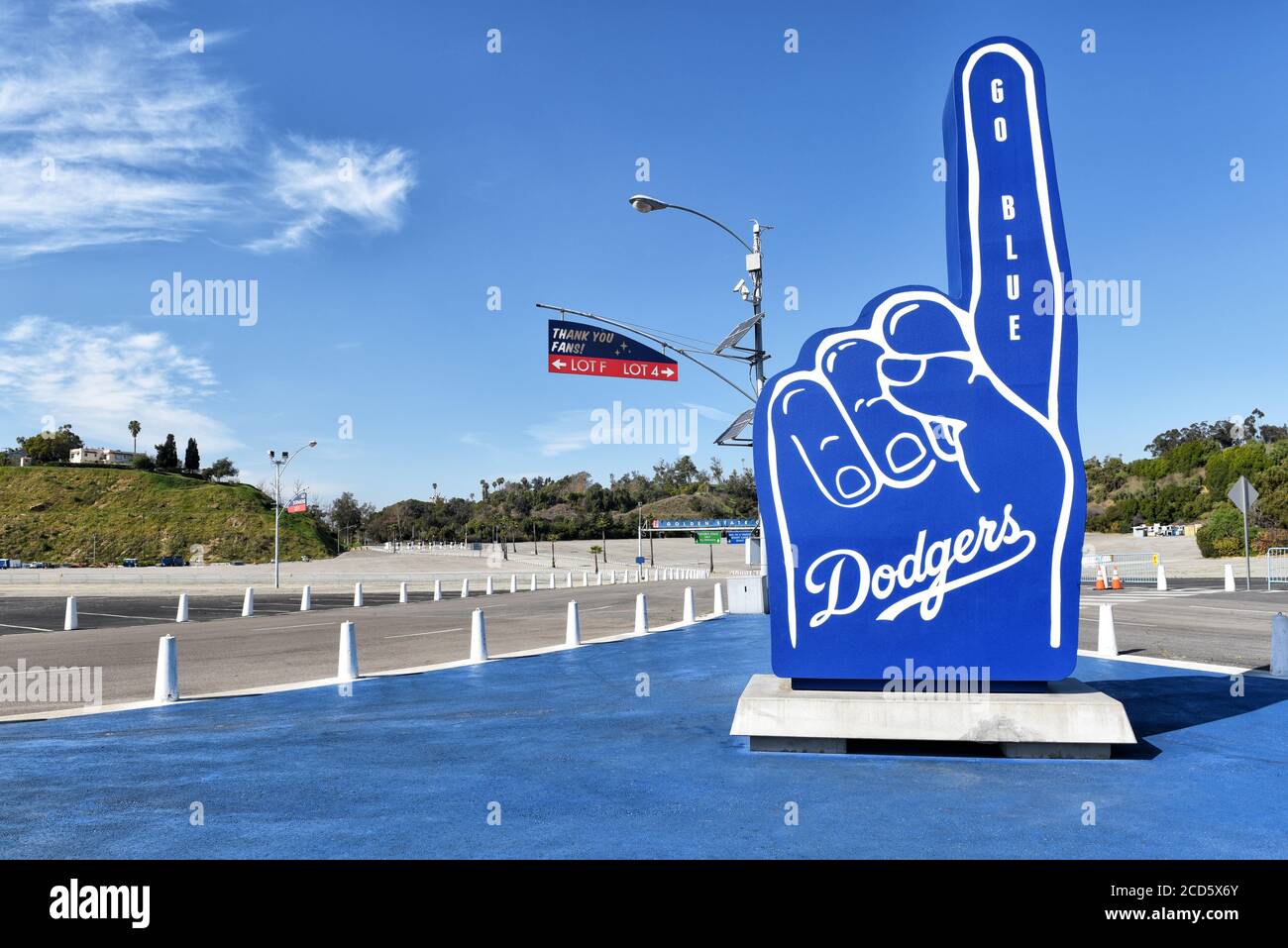 LOS ANGELES, CALIFORNIA - 11 FEB 2020: A Number 1 hand figure with Go Blue at Dodger Stadium. Stock Photo