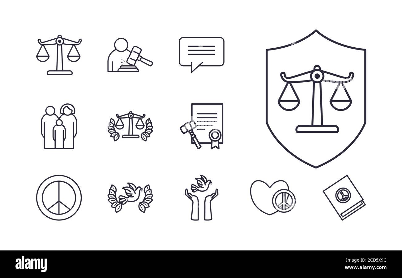 line style set icons design, Human rights law and justice theme Vector ...