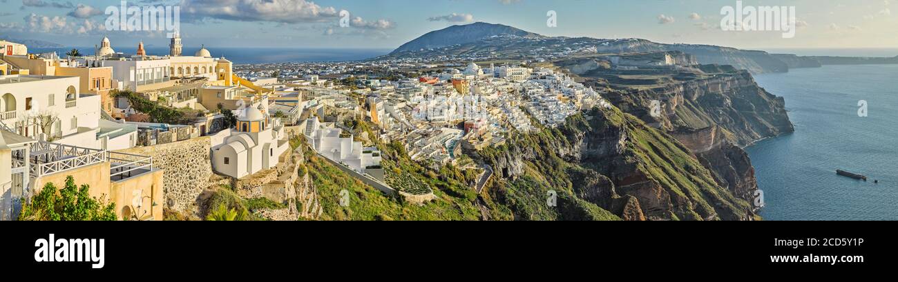 Panoramic view of Fira, Santorini, Greece Stock Photo