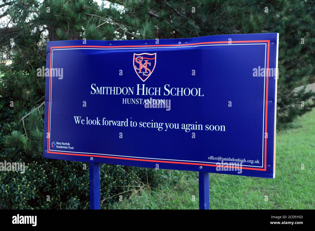 Back to School, Smithdon High School, notice, West Norfolk Academies Trust, Hunstanton, Norfolk, England Stock Photo