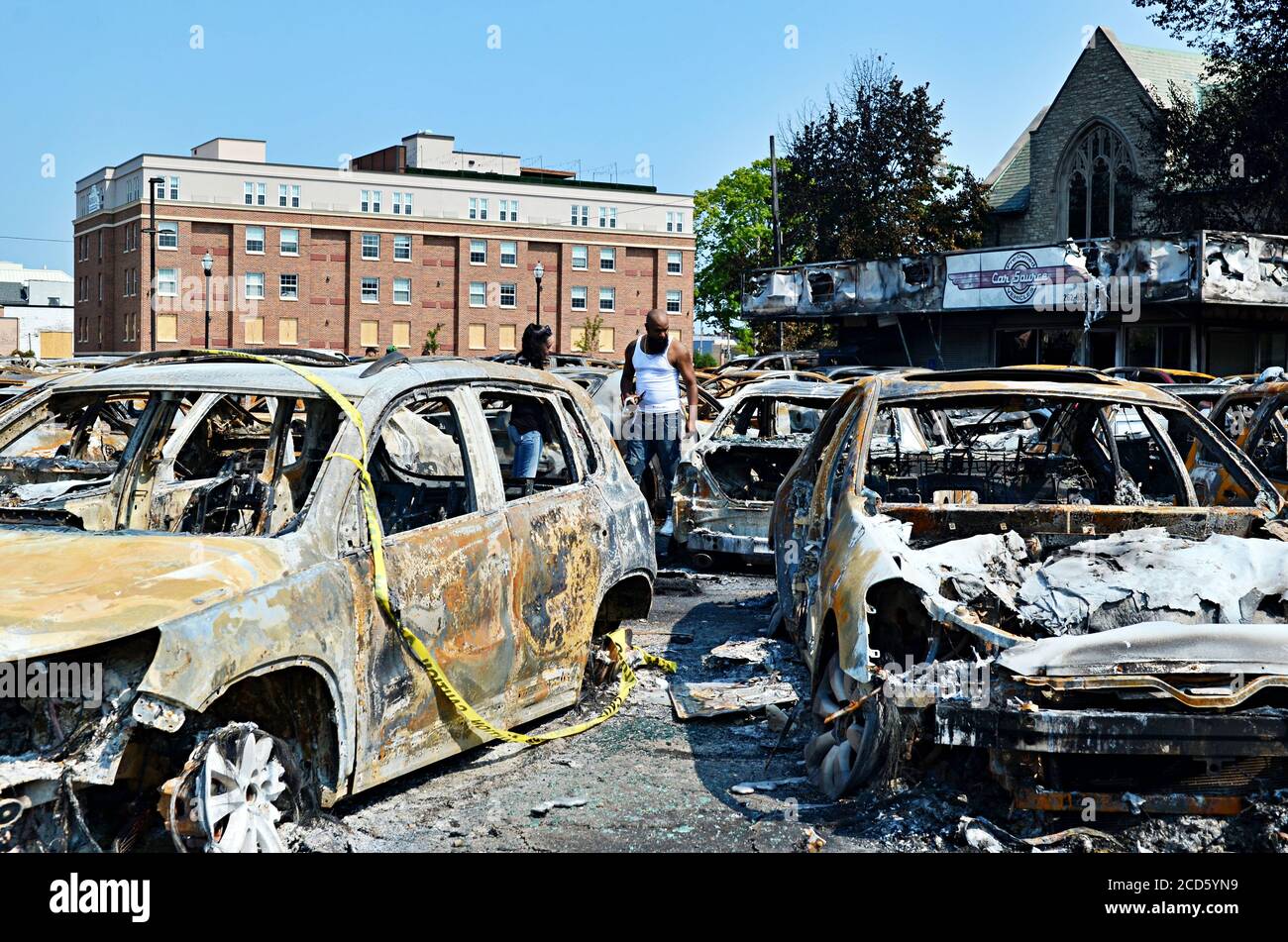 Car Source dealership burned during riots on August 24, 2020 in Kenosha