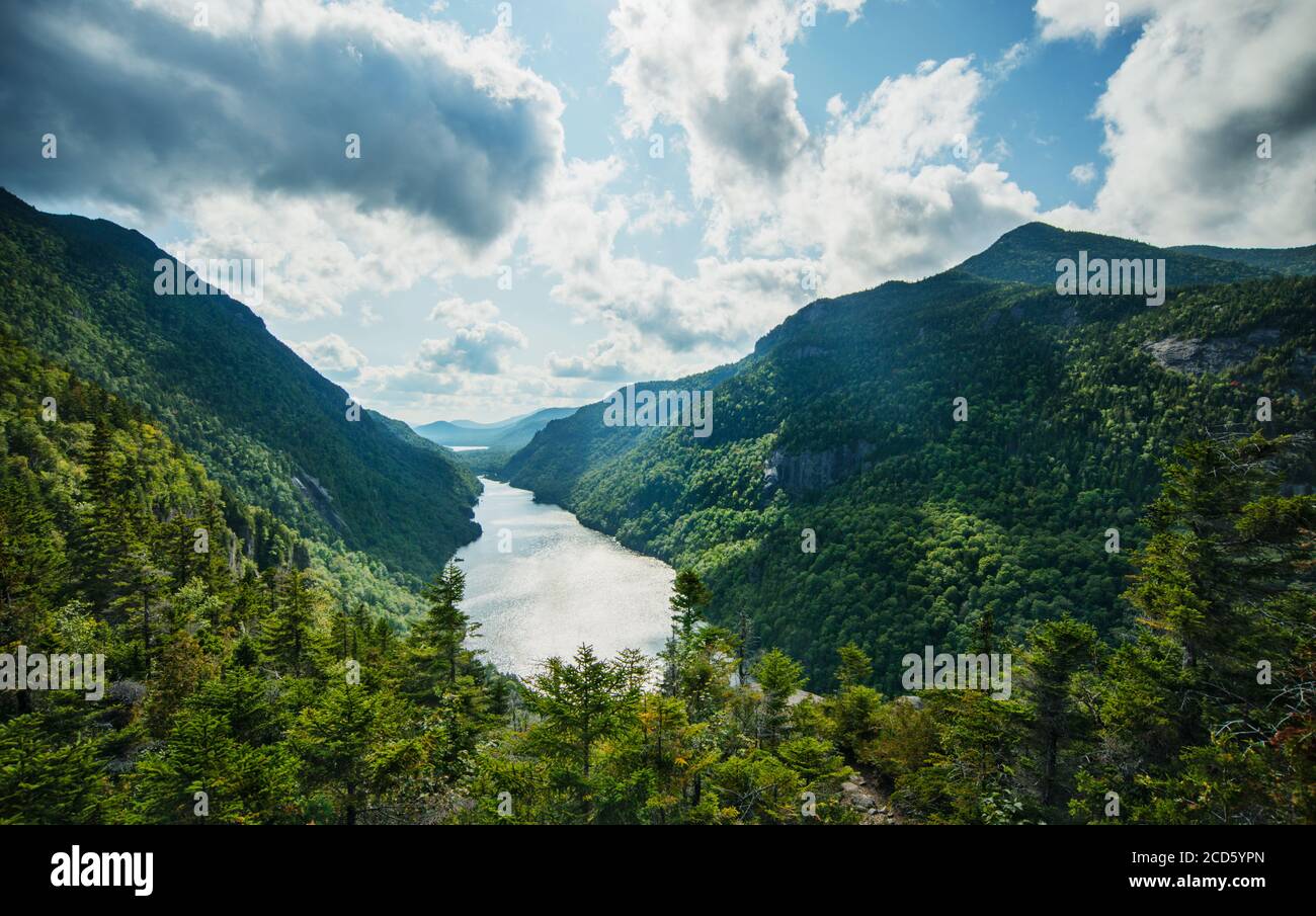 View of Indian Head and Fish Hawk Cliffs, Lake Placid, Adirondack mountains, New York, United States Stock Photo