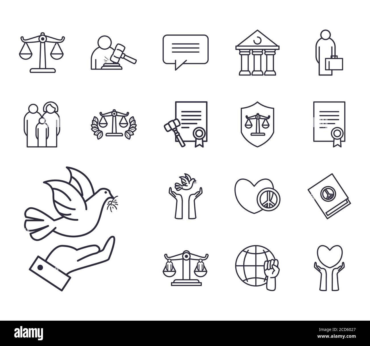 line style set of icons design, Human rights law and justice theme ...