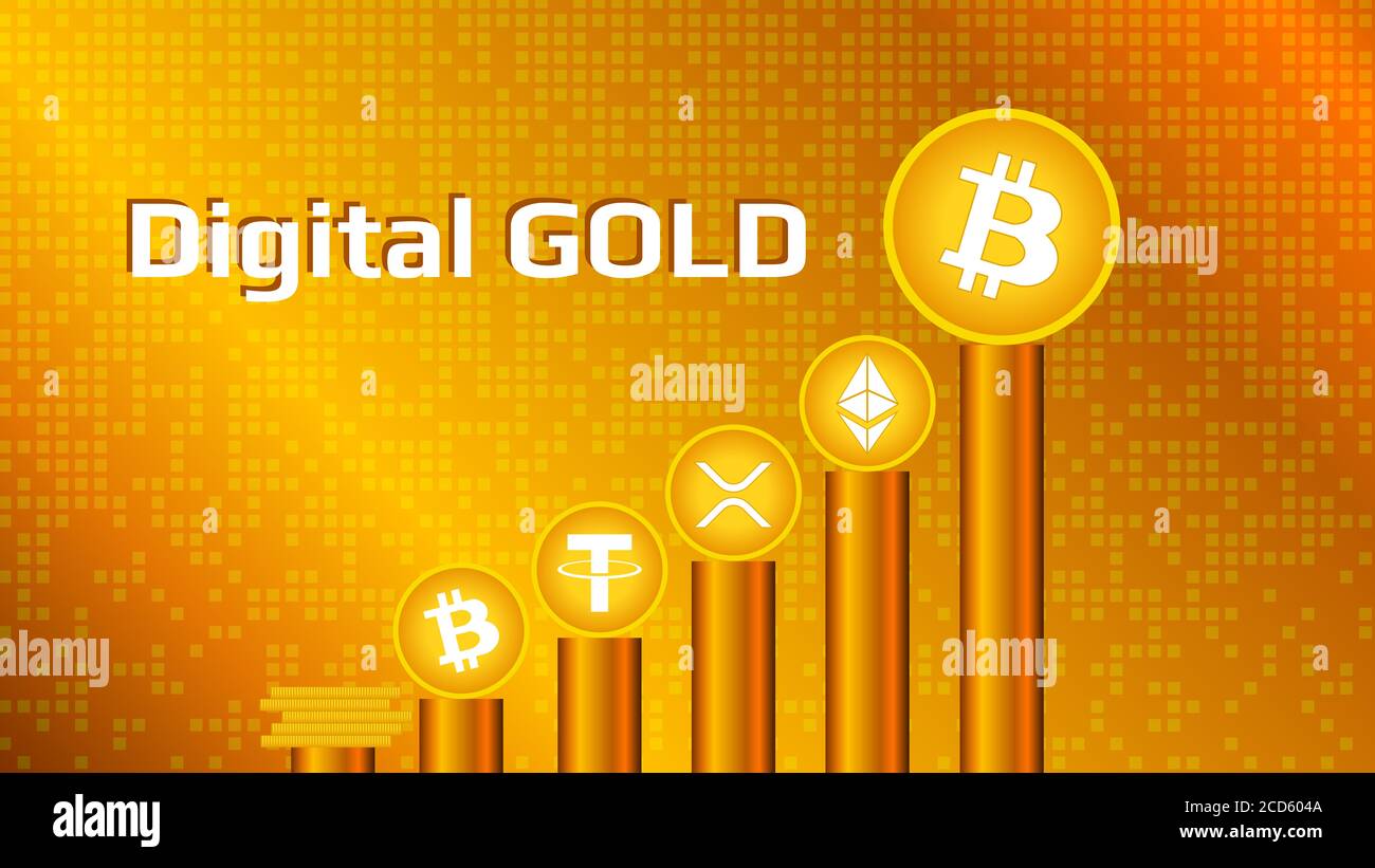 Cryptocurrency coins on pedestals of gold on a gold background. Digital gold  bitcoin and altcoins are ranked by volume. Vector EPS10 Stock Photo - Alamy