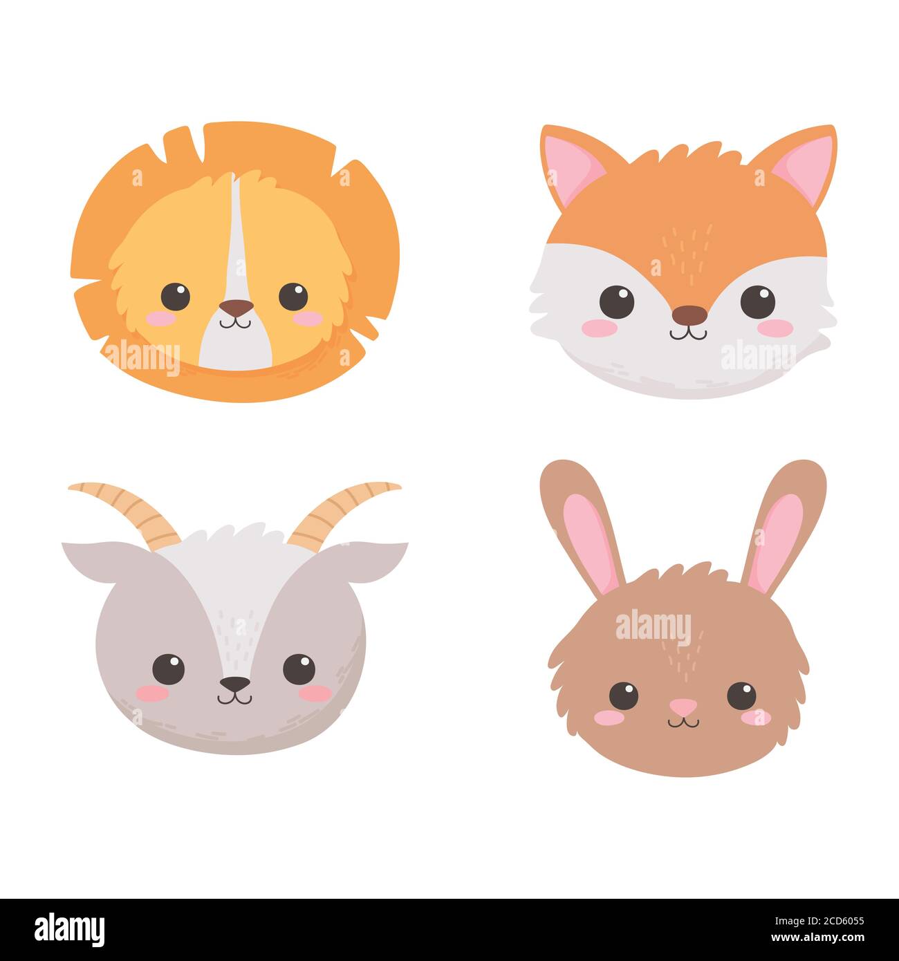 Cute Lion Fox Goat And Rabbit Head Cartoon Animals Vector Illustration Cute lion fox goat and rabbit head cartoon animals vector illustration