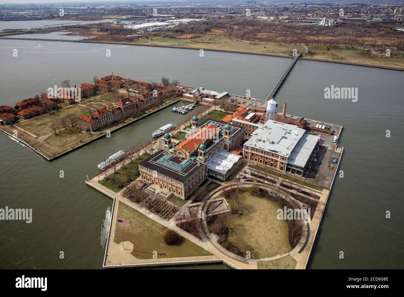 Aerial view of Ellis Island, New York City, New York State, USA Stock Photo