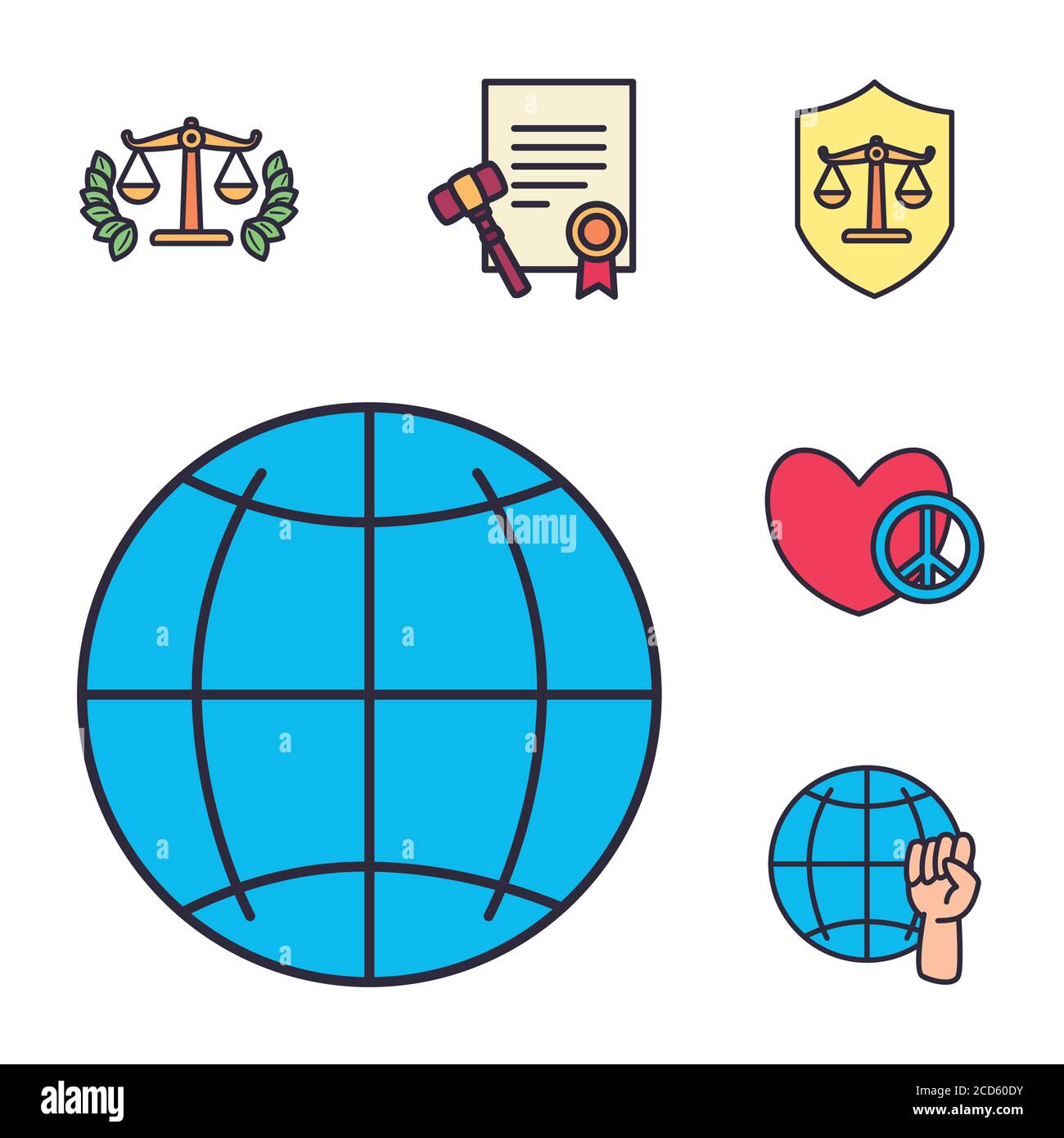 line and fill style icons collection design, Human rights law and ...