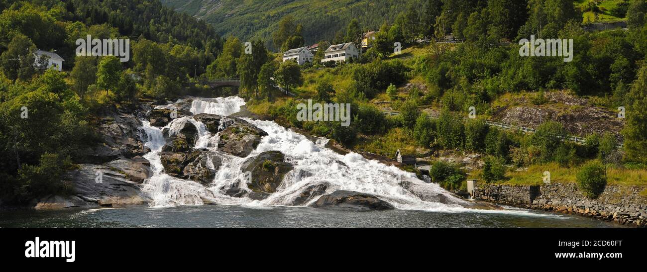 Hellesylt Waterfall, Hellesylt, More og Romsdal county, Norway Stock Photo
