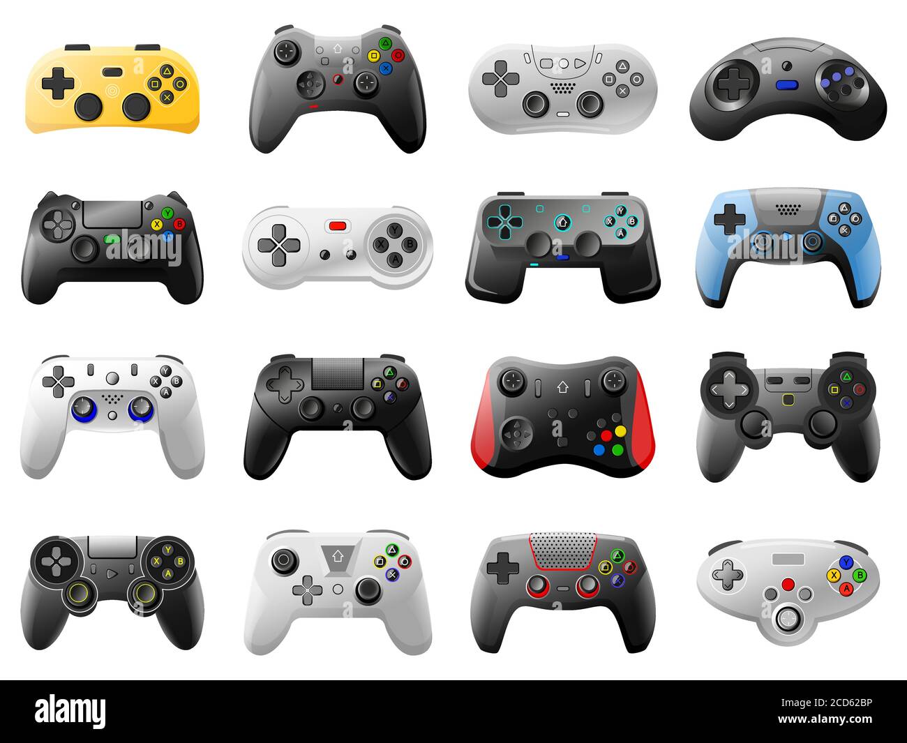 Game controller. Video game console, retro wireless joysticks and modern  gamepad console, game gadgets vector illustration icons set Stock Vector  Image & Art - Alamy