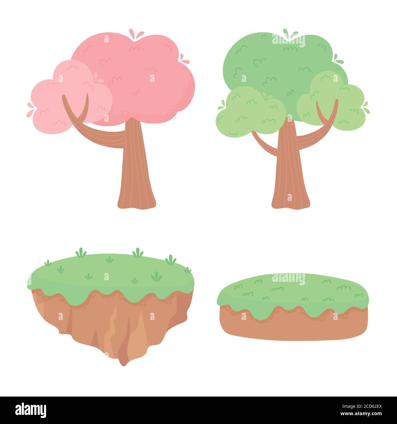 trees forest ground grass anture foliage cartoon icons vector ...