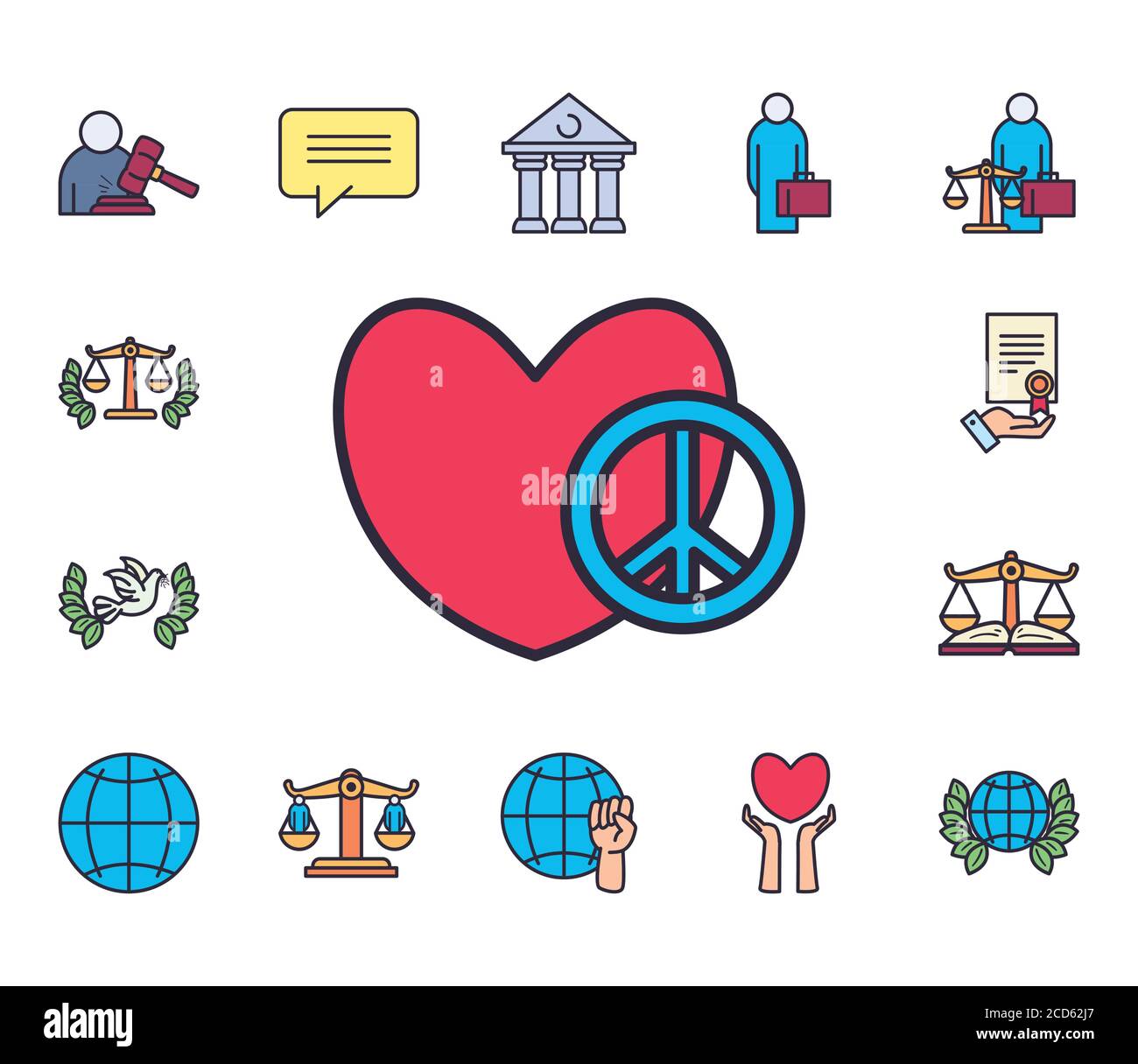 line and fill style collection of icons design, Human rights law and ...