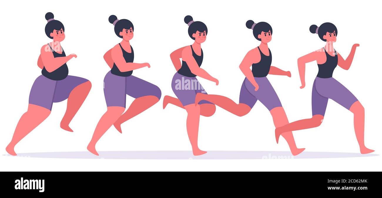 Girl losing weight. Running woman in process of weight loss, female  character jogging and get in shape, losing weight stages vector  illustration Stock Vector Image & Art - Alamy