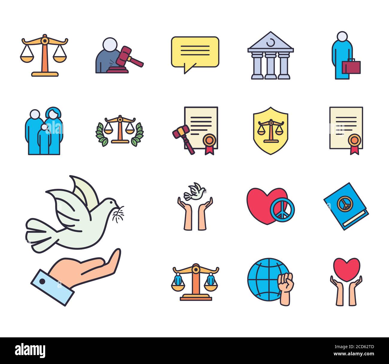 line and fill style set of icons design, Human rights law and justice ...