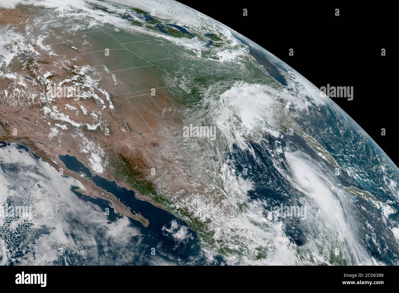 Image of Hurricane Laura in the Gulf of Mexico from space as it approaches Texas and Louisiana on August 26, 2020. (USA) Stock Photo