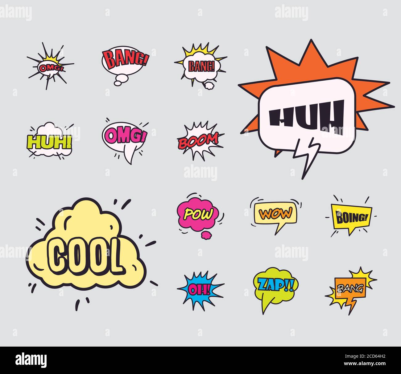 bubbles line and fill style icon set design of pop art retro expression ...