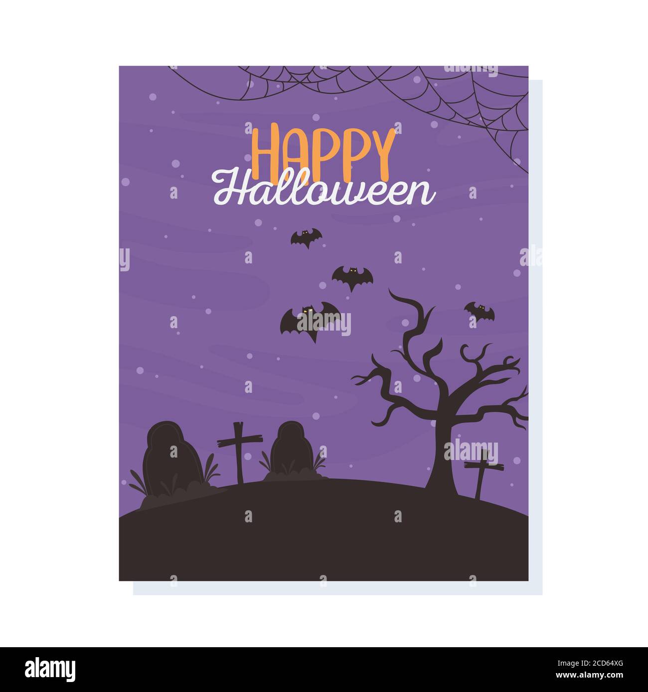happy halloween, dry tree gravestones bats crosses trick or treat party ...