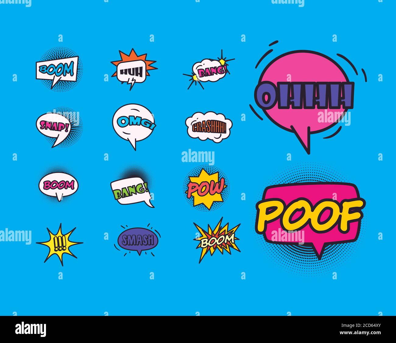 Bubbles Line And Fill Style Set Icons Design Of Pop Art Retro