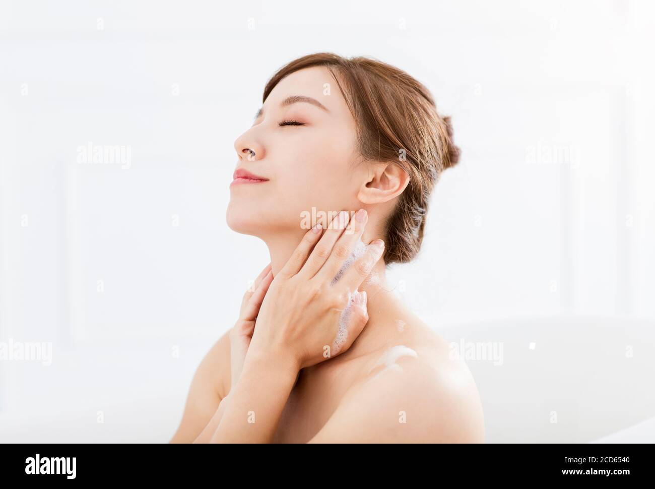 young woman take a bath in bathtub Stock Photo Alamy