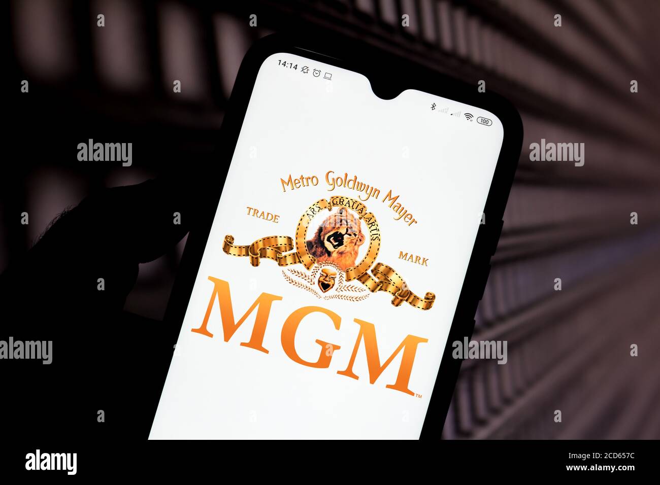 In this photo illustration the Metro-Goldwyn-Mayer (MGM) logo seen displayed on a smartphone. Stock Photo