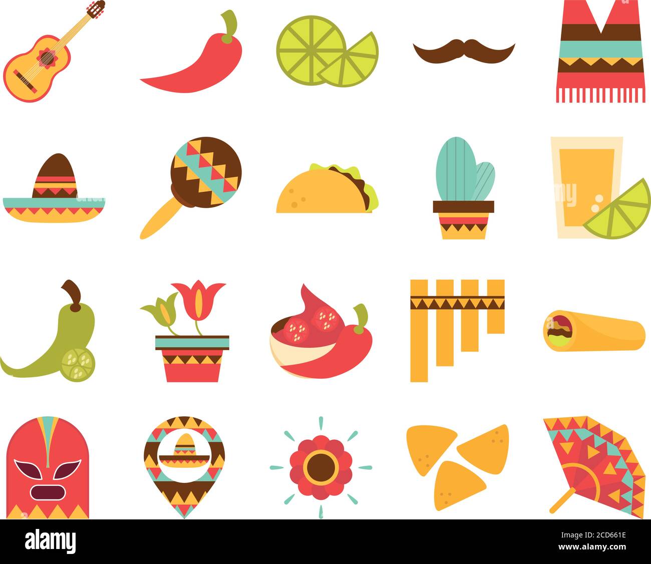 mexican-icons-set-celebration-decoration-festive-flat-design-vector