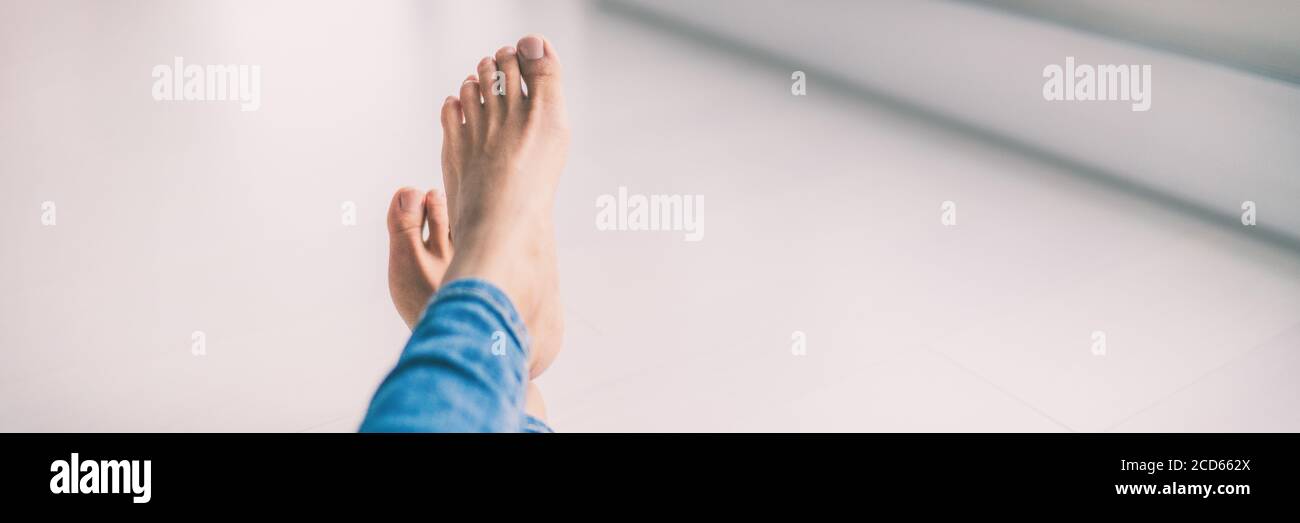 Healthy beautiful feet with pedicure and smooth soft skin of woman