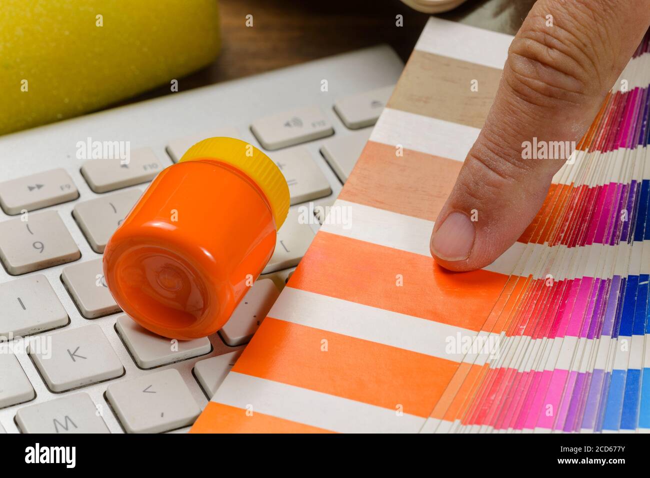 Color choice for painting with color palette with one finger pointing ...