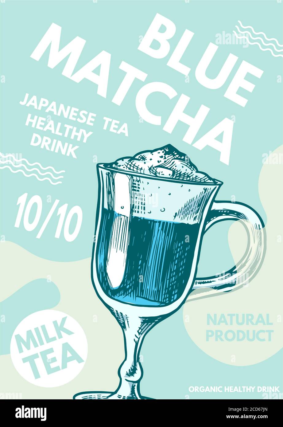 Blue Tea Poster Matcha blue tea poster. Healthy milk latte. Japanese ceremony banner ...