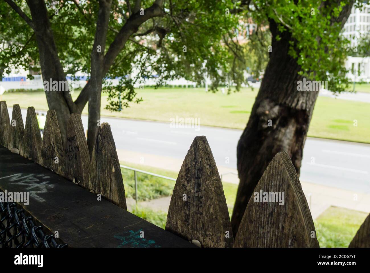 View from Wooden Picket Fence atop the Grassy Knoll Stock Photo