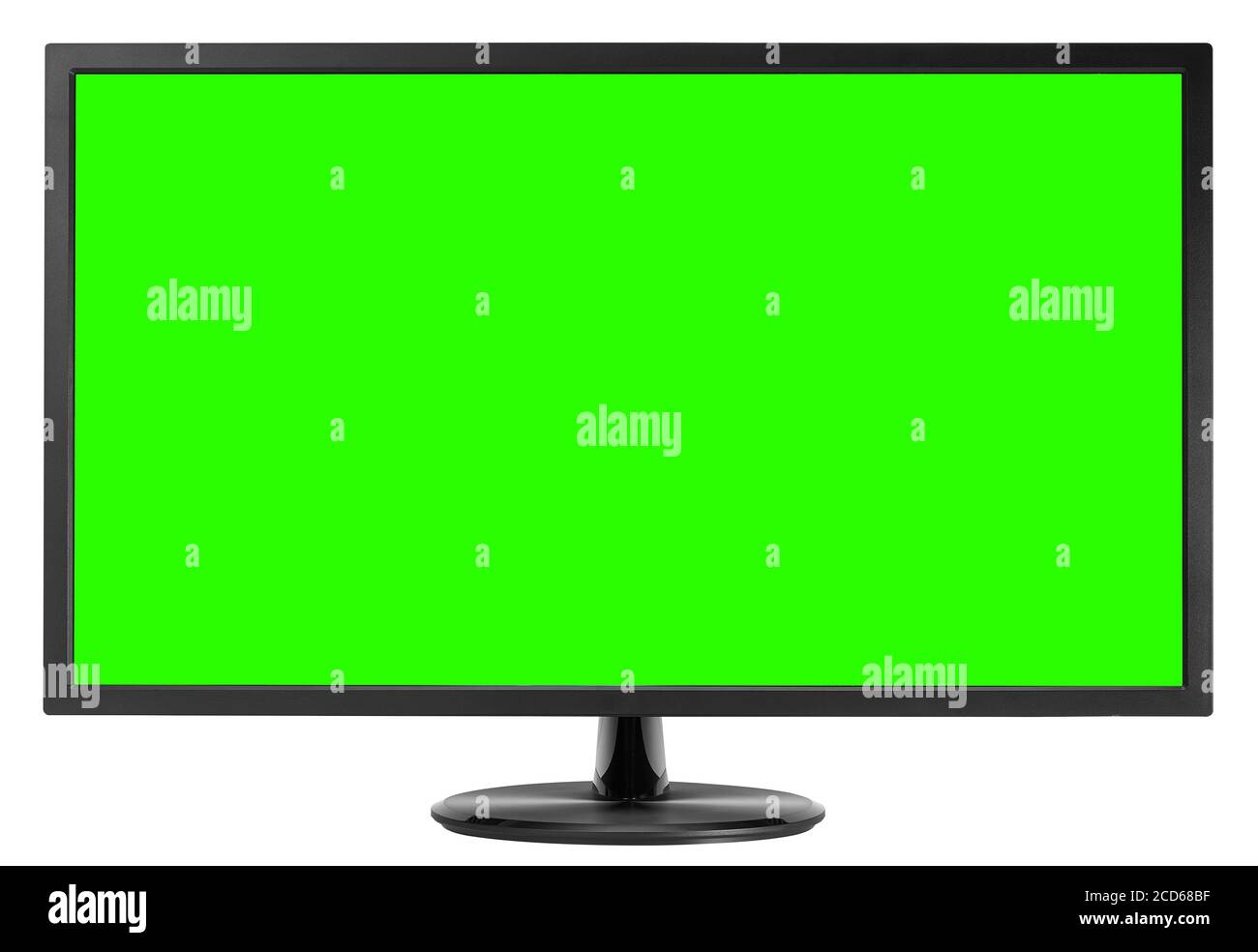 Computer monitor with green screen isolated on white background 3D