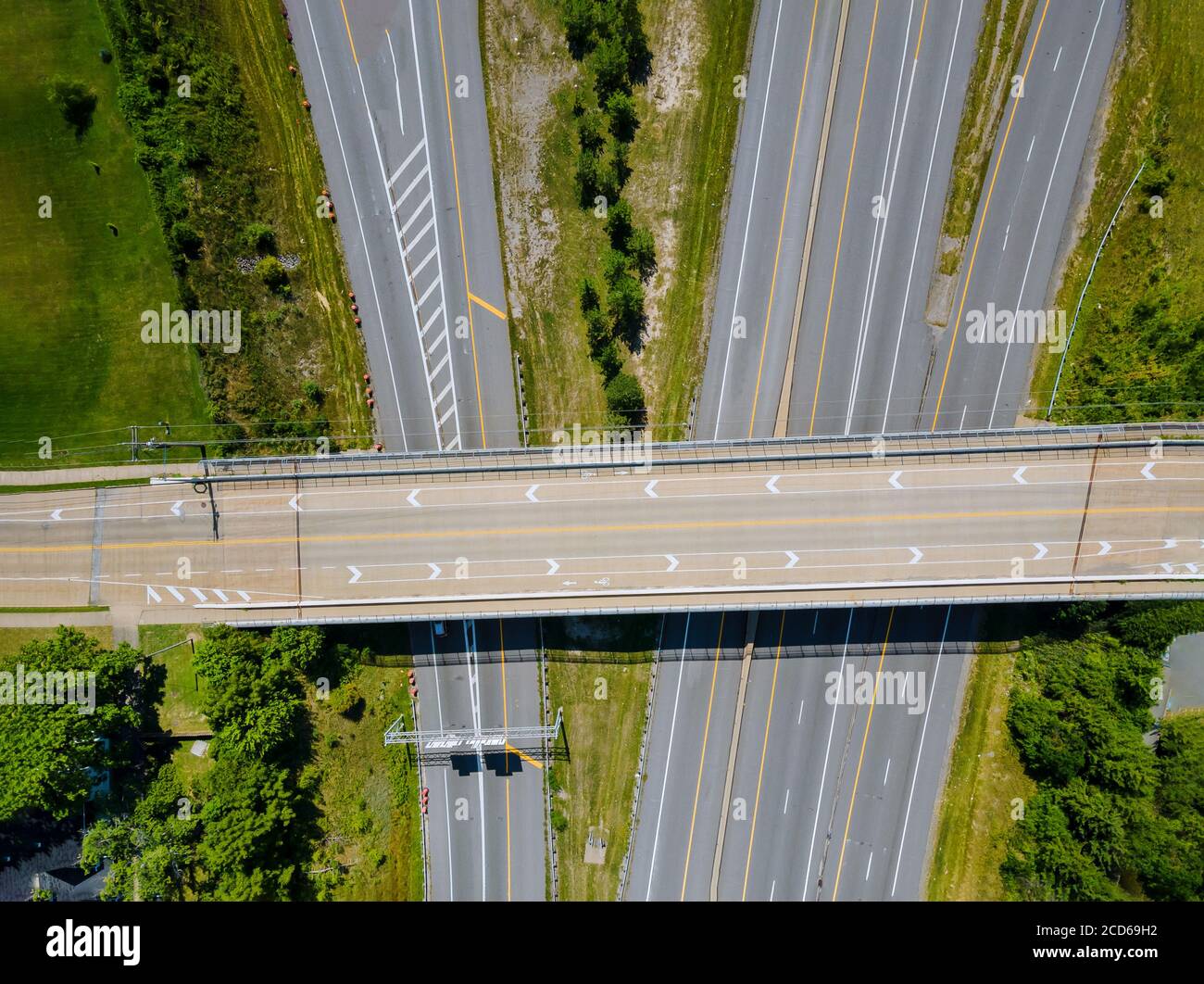 Aerial view of modern transportation with highway interchange multiple road interchanges Cleveland Ohio USA Stock Photo