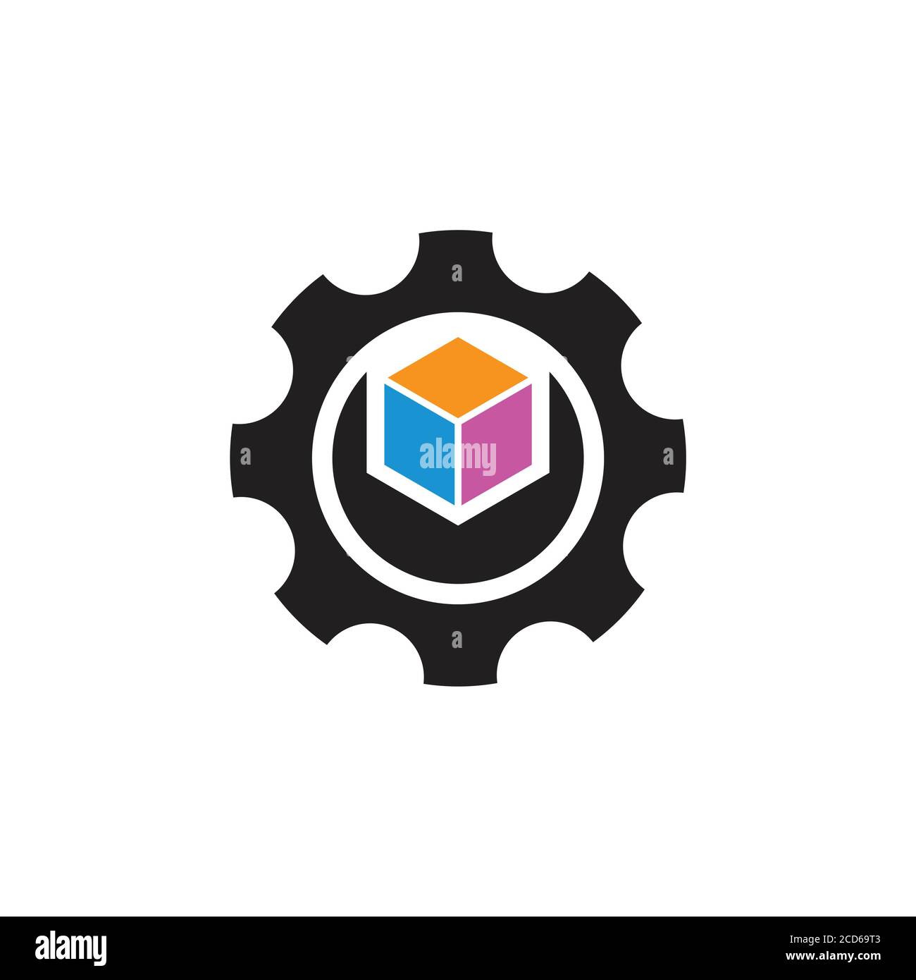 cog machine adjustable wrench with box logo vector Stock Vector