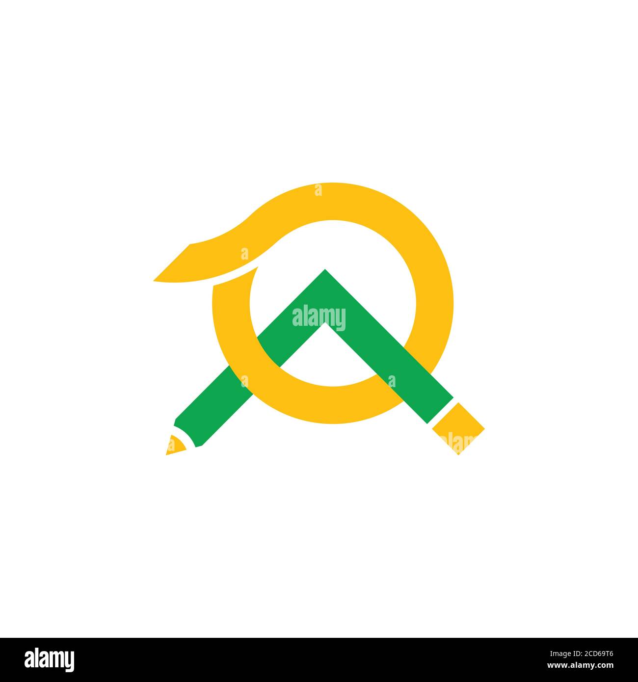 linked pencil green mountain sun abstract logo Stock Vector