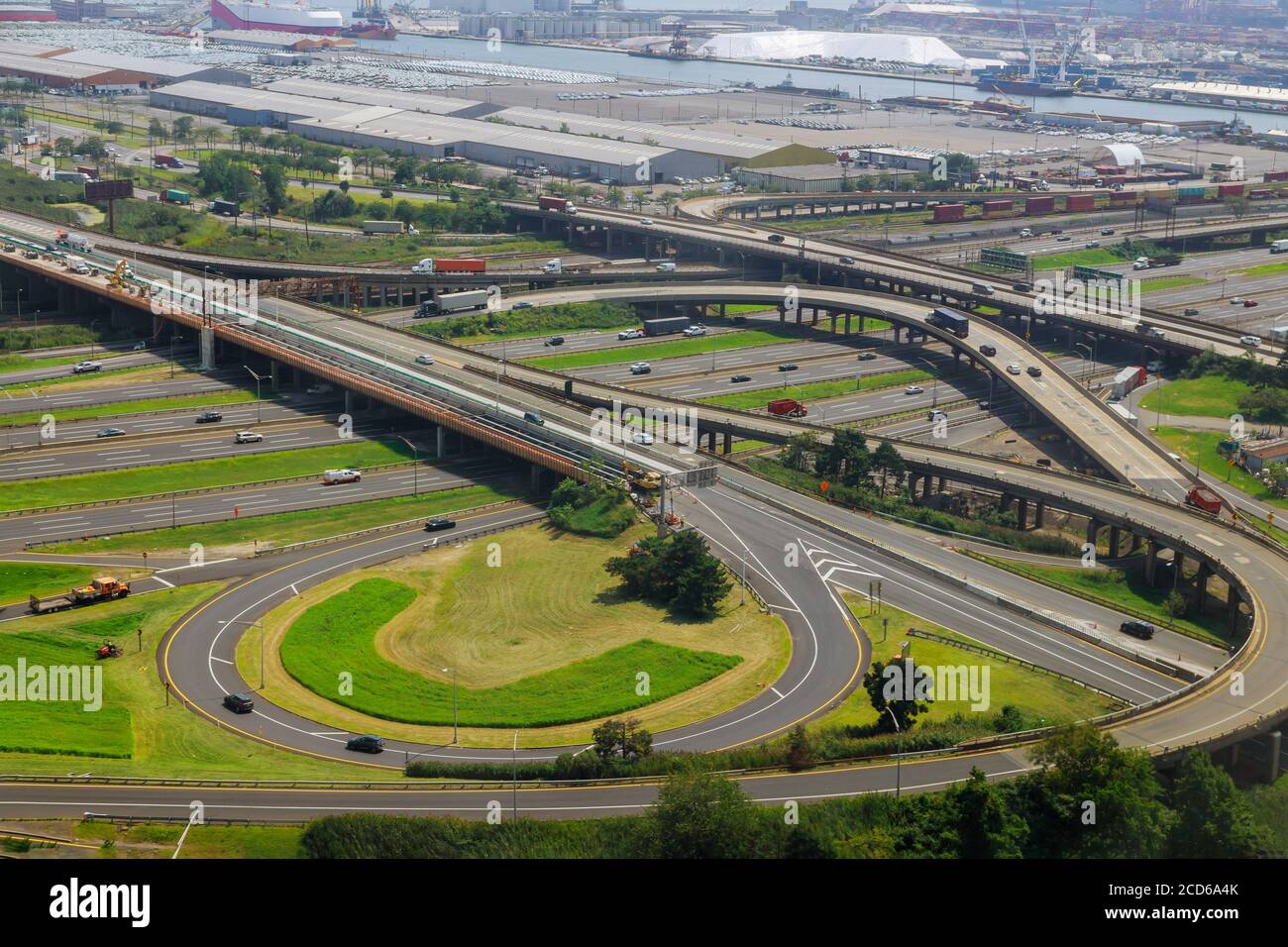 Aerial view at junctions of city highway vehicles drive on roads Newark NJ US Stock Photo