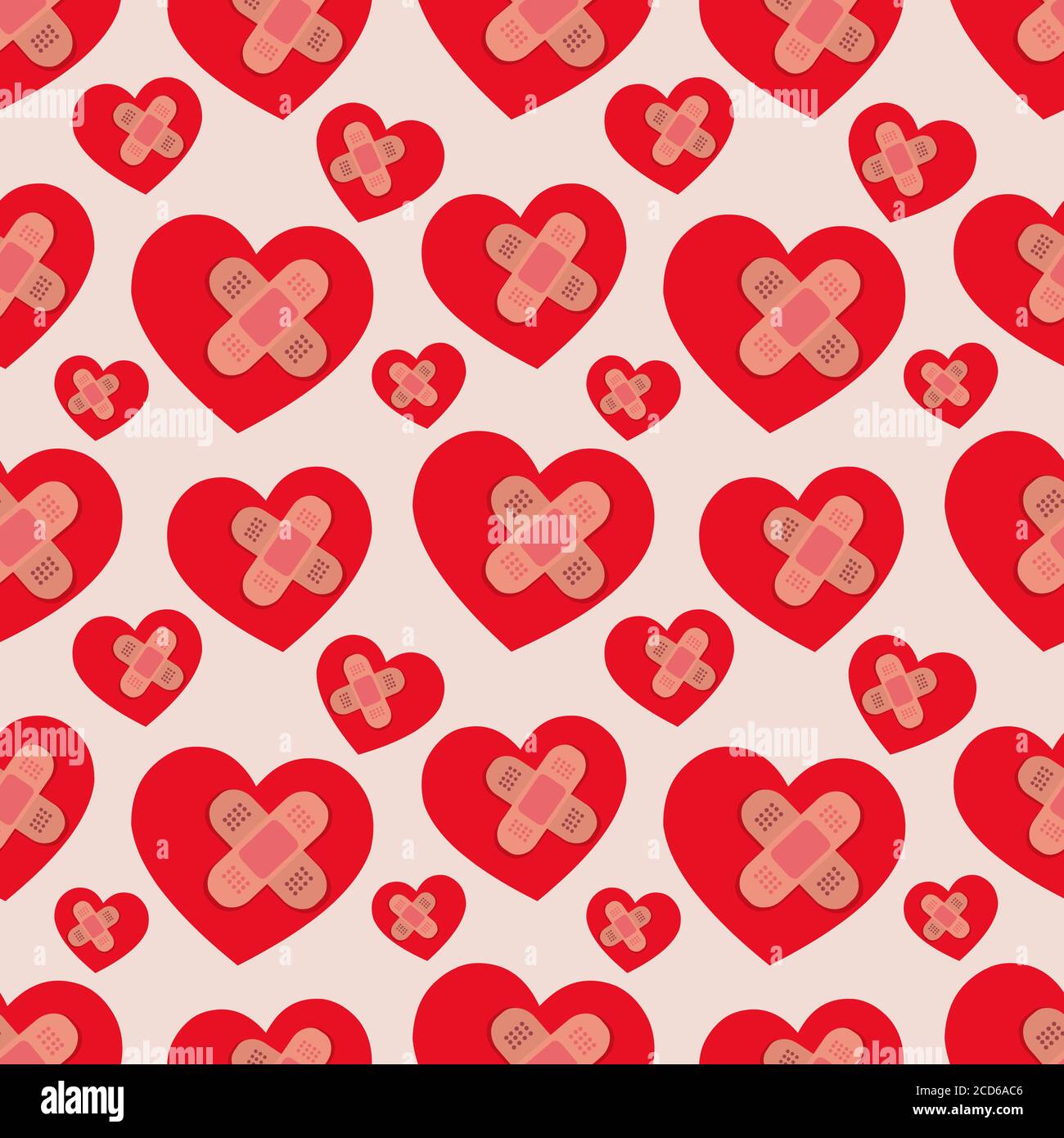 heart with medical bandage plaster seamless pattern vector illustration background Stock Vector