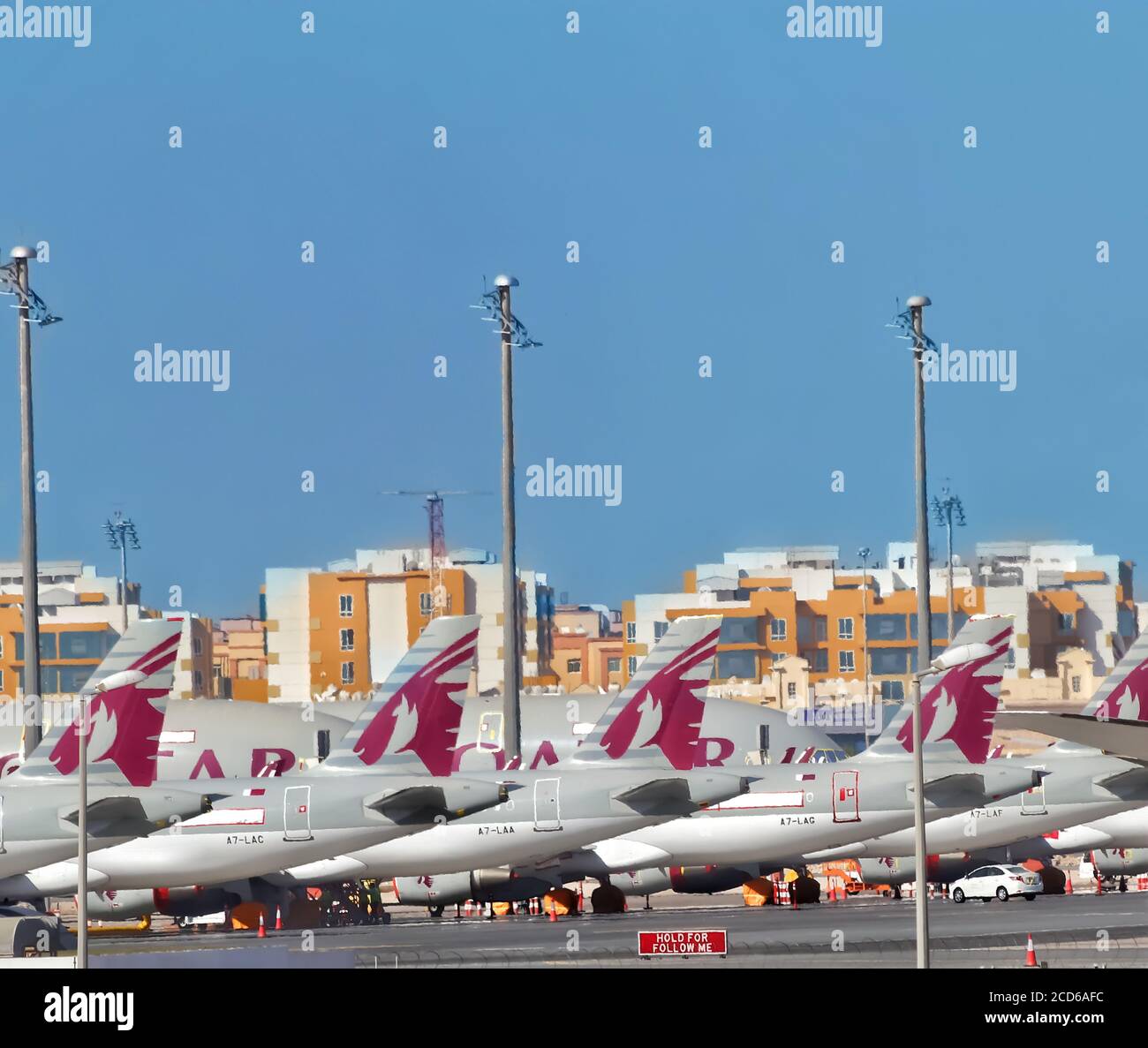Qatar Airways is one of the leading airlines in the world with flying over 180 destinations all over the world. Stock Photo