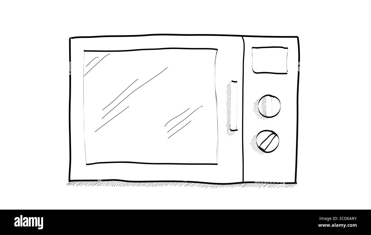 Hand-drawn sketch. Contour drawing of Microwave oven. Vector icon on white background Stock Vector