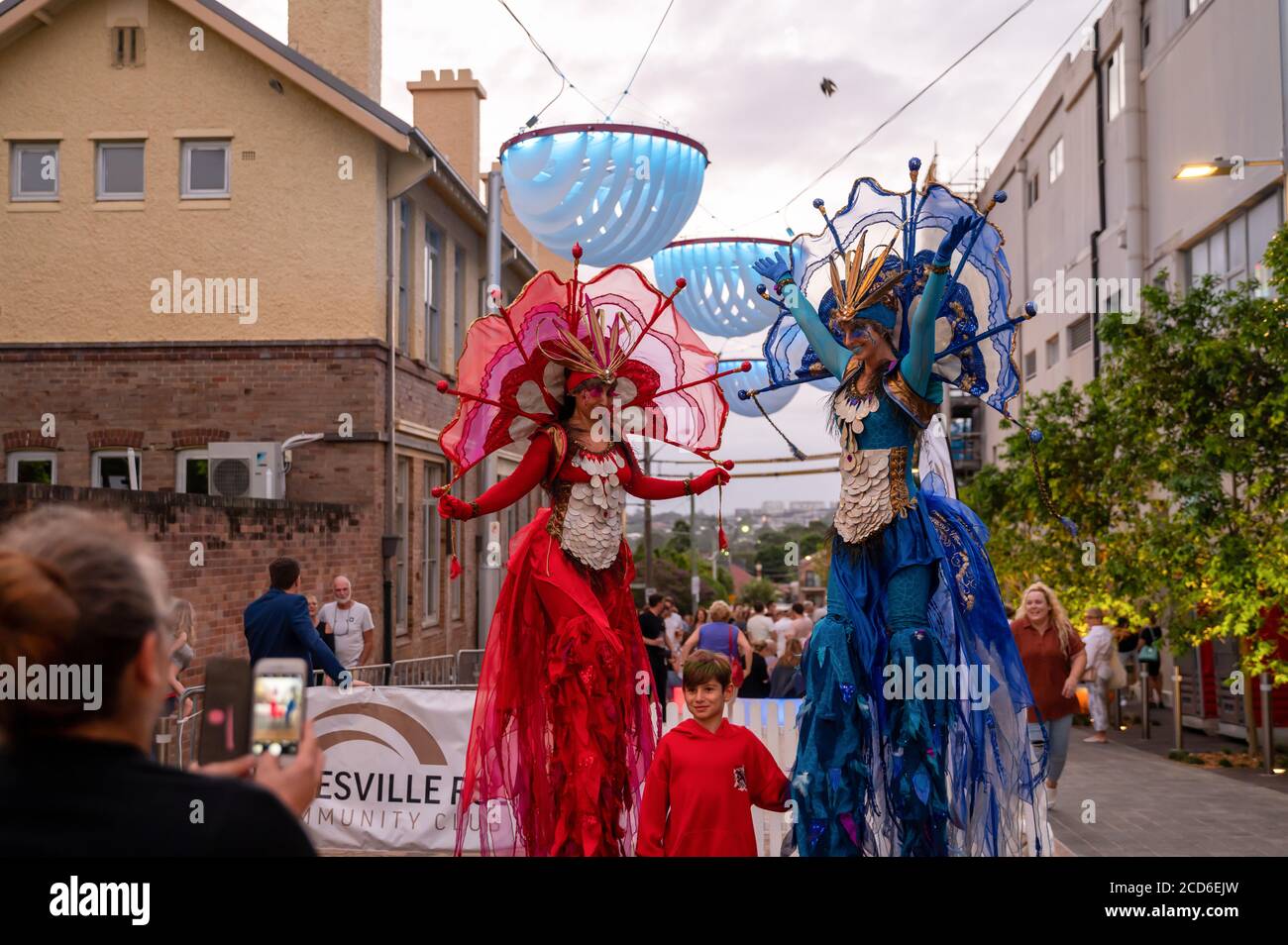 Stilt Walkers at Coulter Street Party in Gladesville Stock Photo Alamy