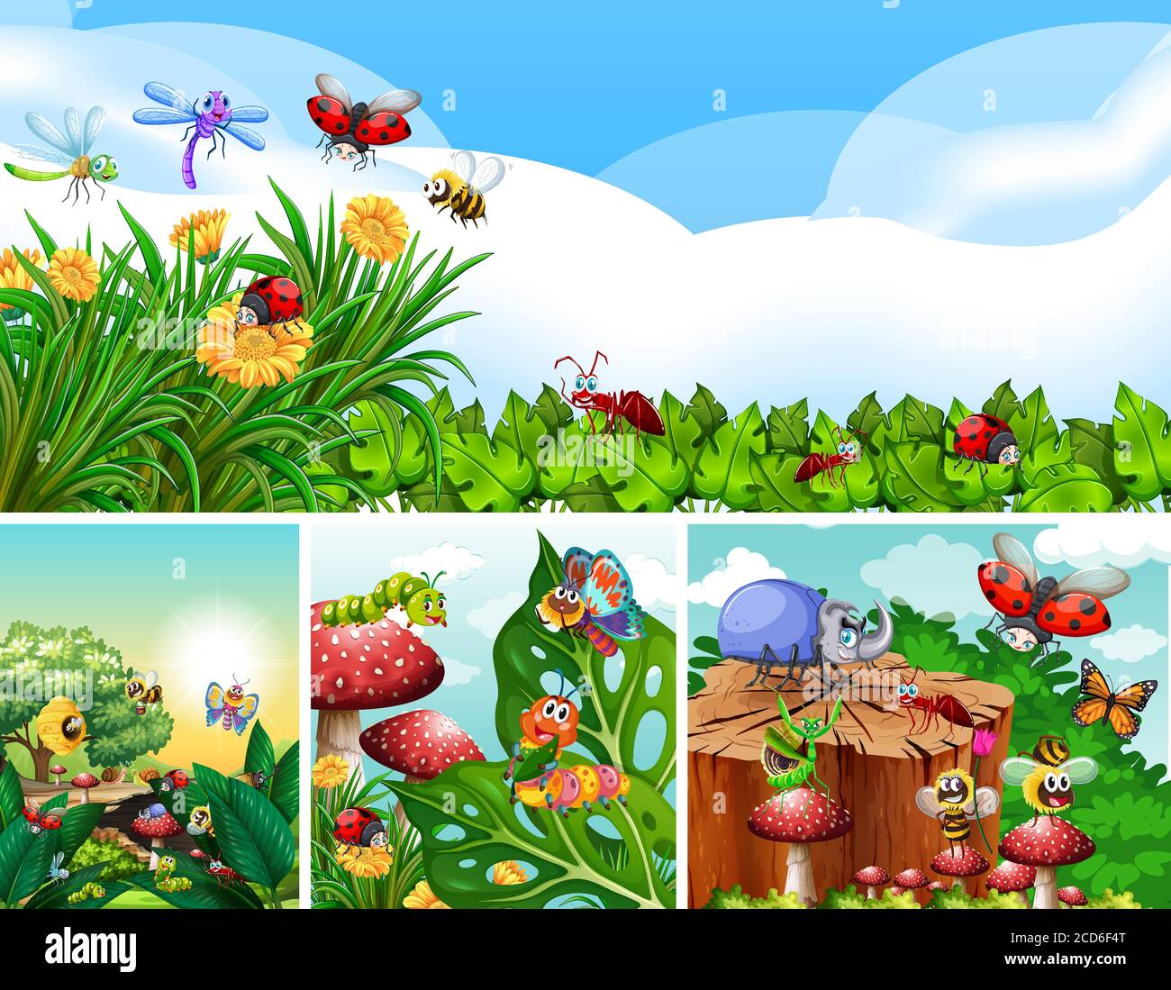 Set of different insects living in the garden background illustration ...