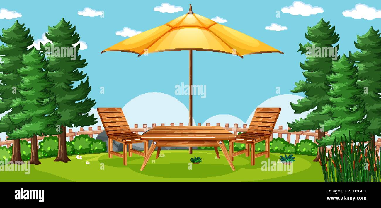 Nature park picnic empty scene illustration Stock Vector