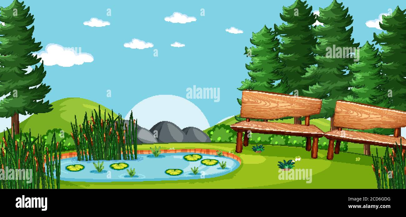 Nature park picnic empty scene illustration Stock Vector